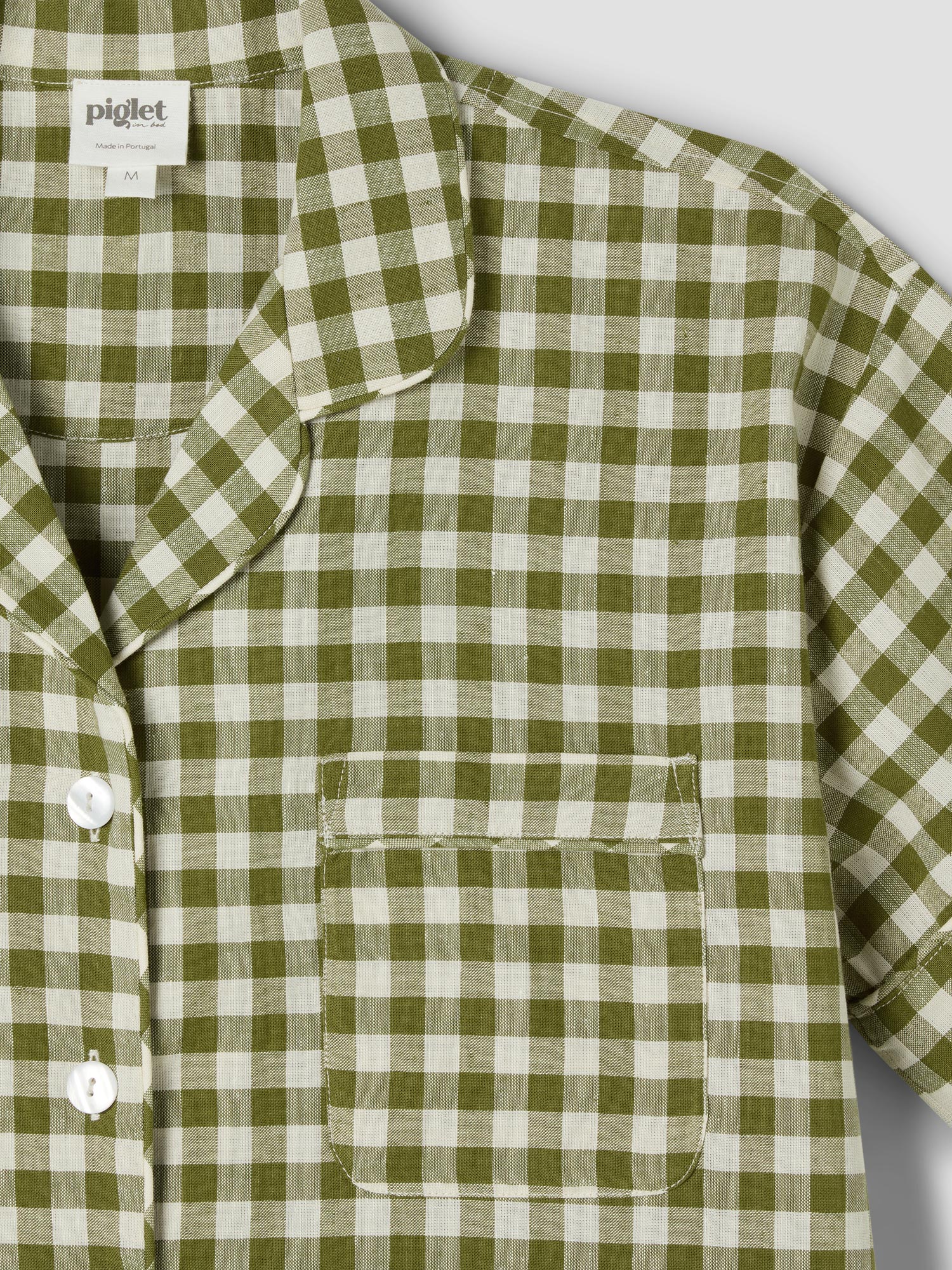 Botanical Green Gingham Linen Blend Pyjama Short Set - Image 3