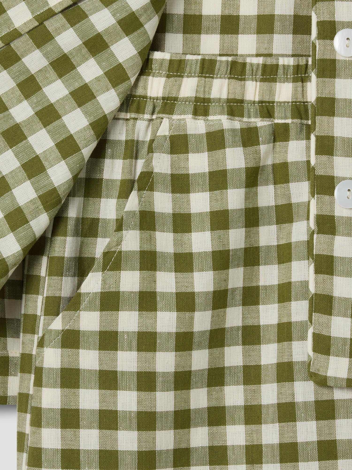 Botanical Green Gingham Linen Blend Pyjama Short Set - Image 4