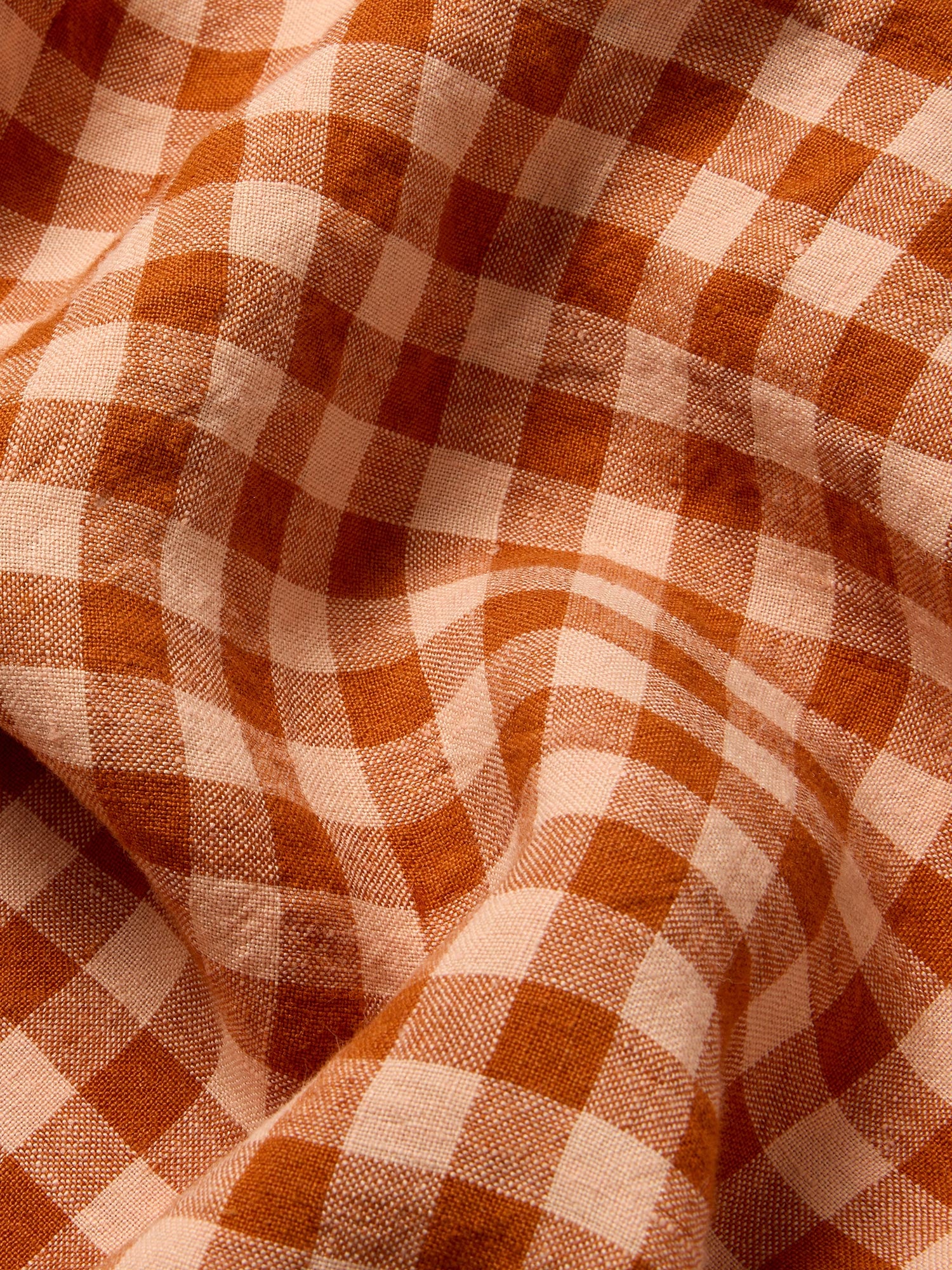 Cinnamon & Peach Colour Drenched Gingham 100% Linen Fitted Sheet - Image 3