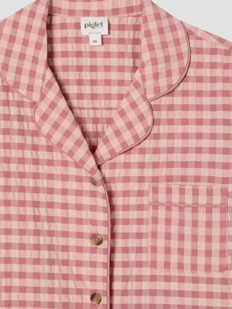 Dusty Pink & Rose Gingham Cotton Shorts Set - Image 4
