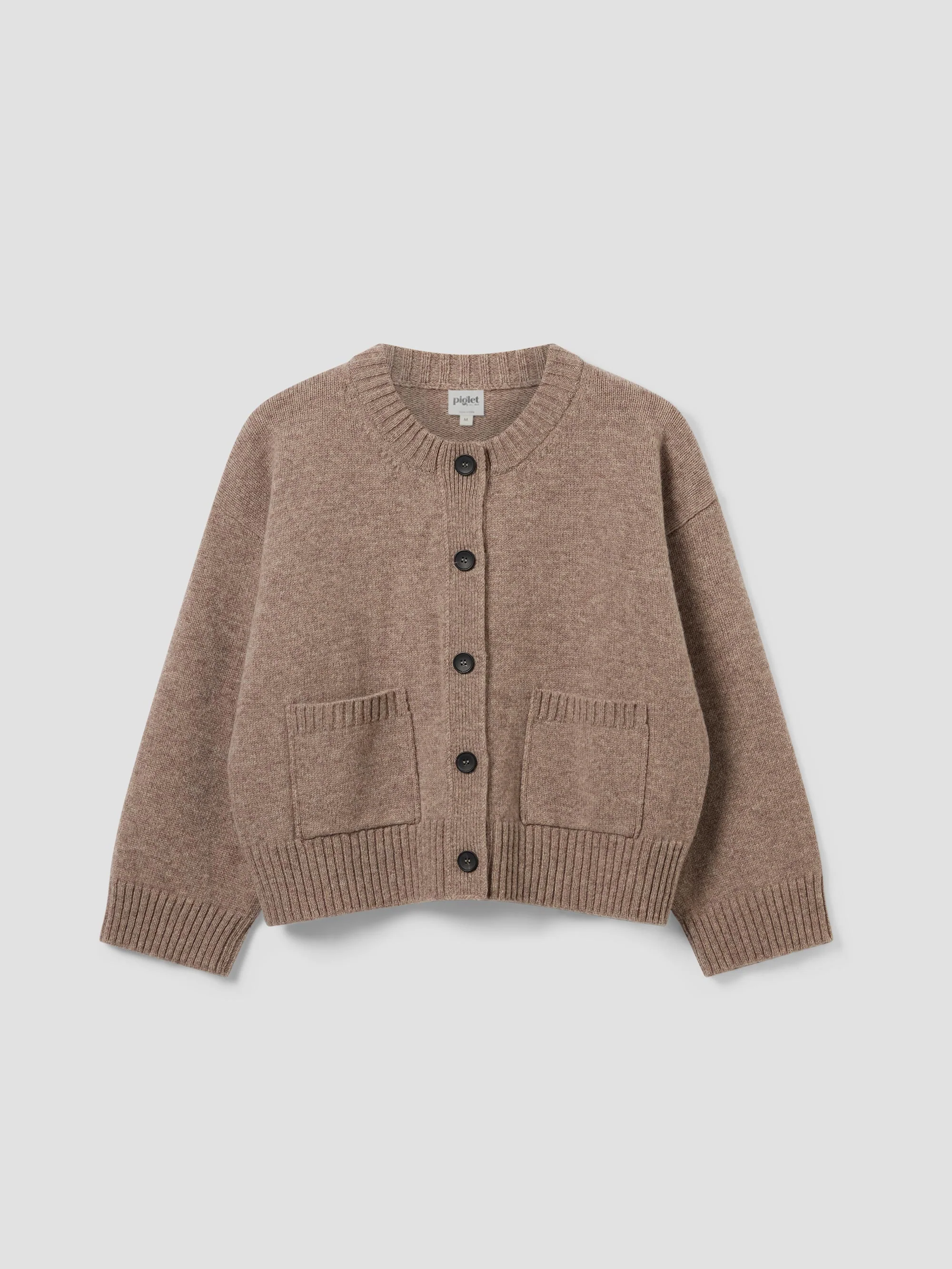Heather Brown Crew Neck Wool Cardigan - Image 4