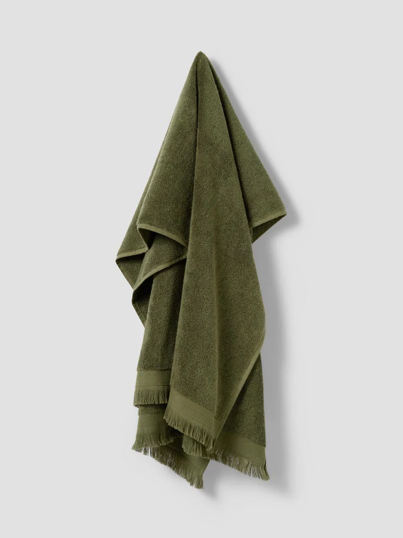 Olive Green Fringe Edge Cotton Towels - Image 3
