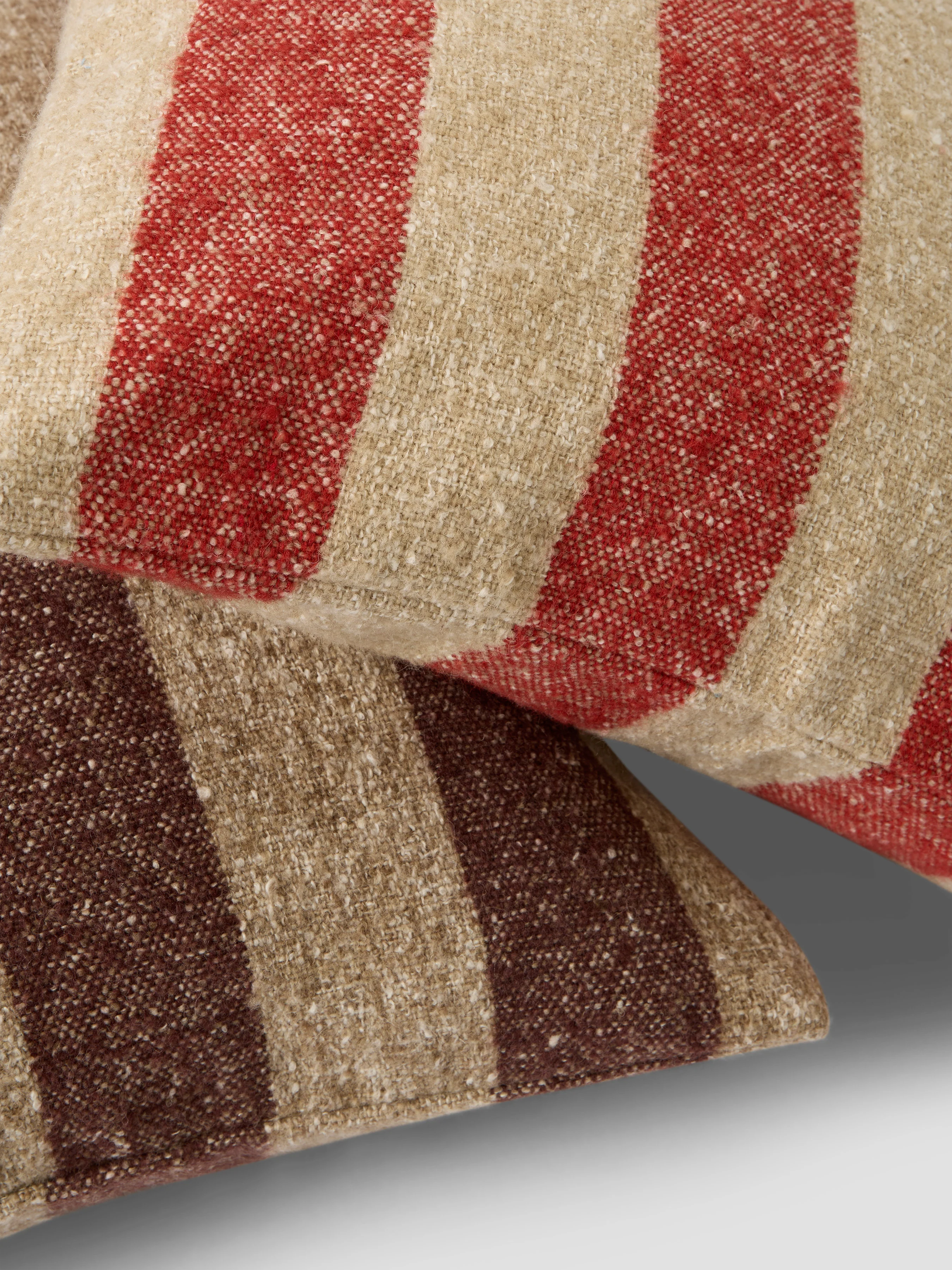 Sandstone Red & Oatmeal Wide Stripe Wool Square Cushion Cover - Image 3