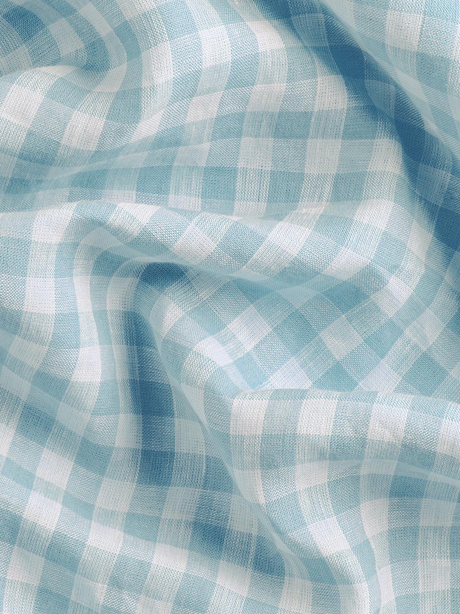 Warm Blue Gingham Linen Blend Curtains (Pair) - Image 3