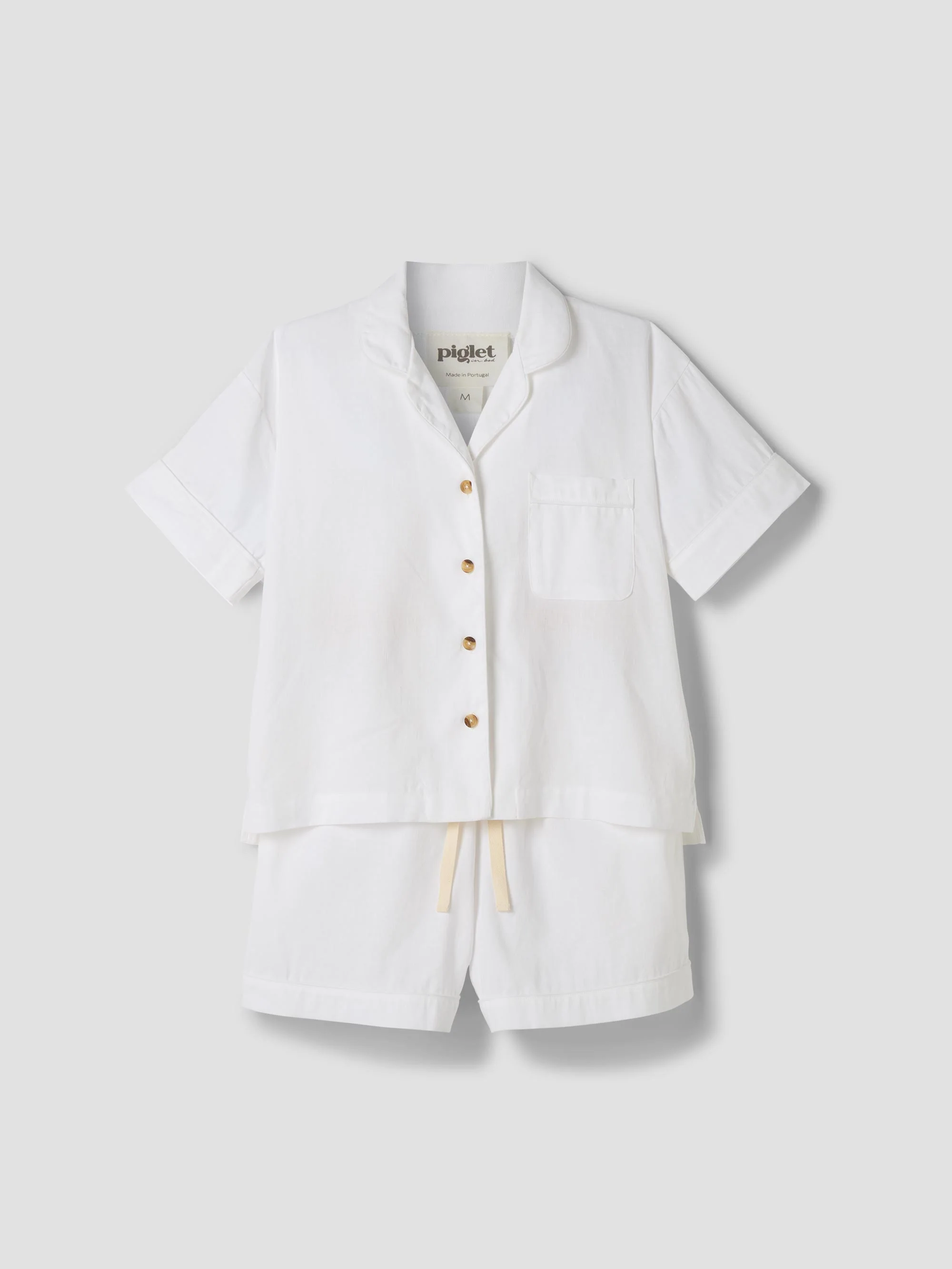 White Linen Blend Pyjama Short Set - Image 4